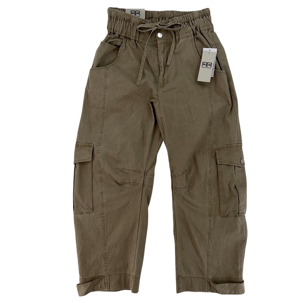 Robert Rodriguez Olive Seed Brown Barrel Leg Cargo Pants Elastic Waist Size 28